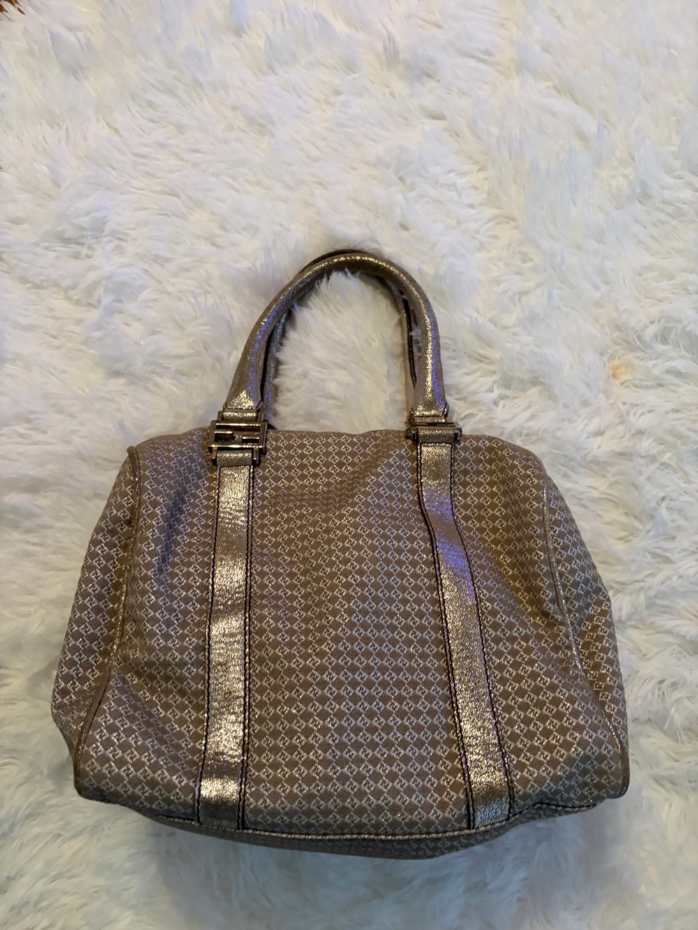 Authentic Fendi Mini Monogram Shoulder Bag in Metallic Gold